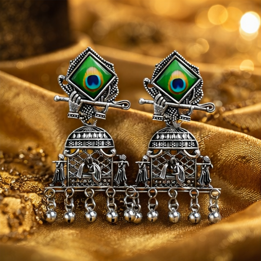 Elegant Silver Oxidized Jhumka Earrings – Traditional Peacock Design Statement Jewelry