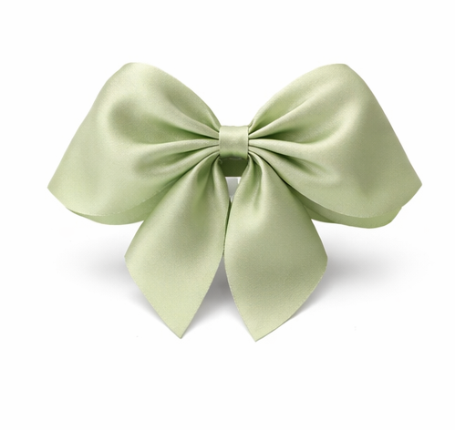 Elegant Pastel Green Satin Bow Hair Clip with Smooth Glossy Finish for Women