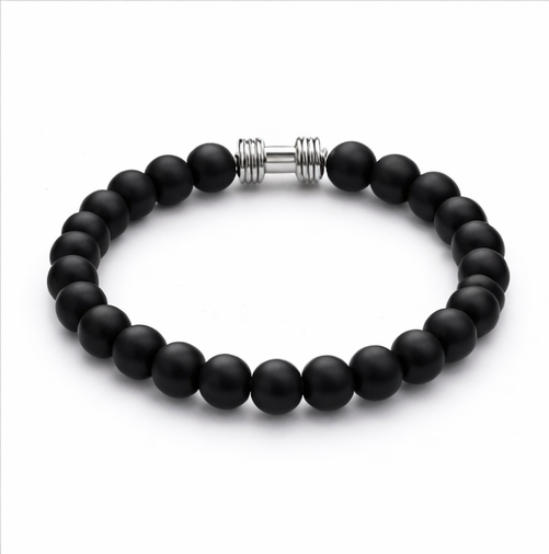Matte Black Beaded Bracelet with Minimalist Design & Metal Clasp for Men