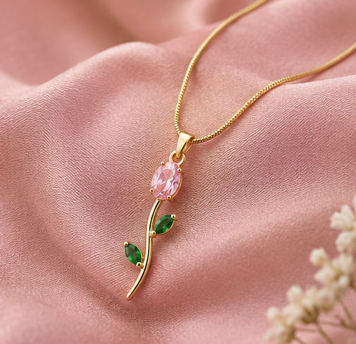 Elegant Pink & Green Floral Pendant Necklace for Women