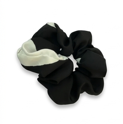 Black & White Satin Scrunchie – Stylish Dual Tone Hair Tie for Girls & Women