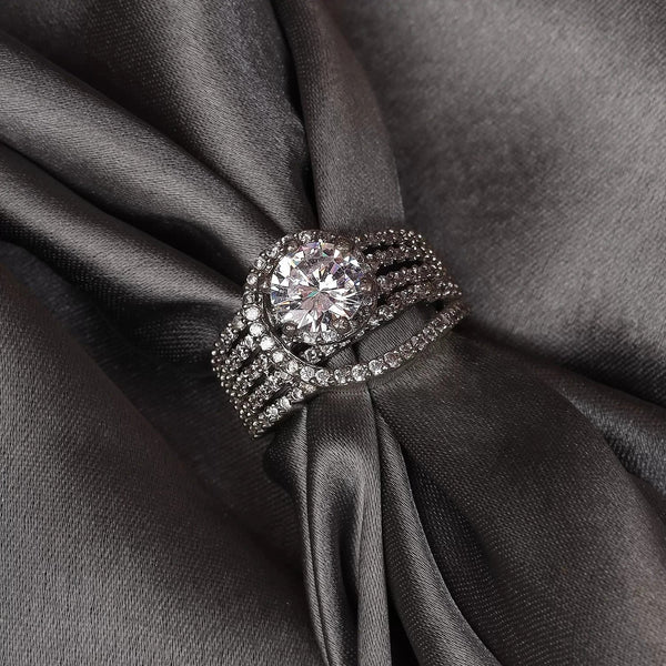 Luxury Black AD Solitaire Ring for Women | Adjustable American Diamond Statement Ring | AD Ring 67