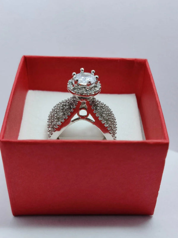 Luxury Solitaire Halo Crystal Statement Ring for Women |  AD Ring 75