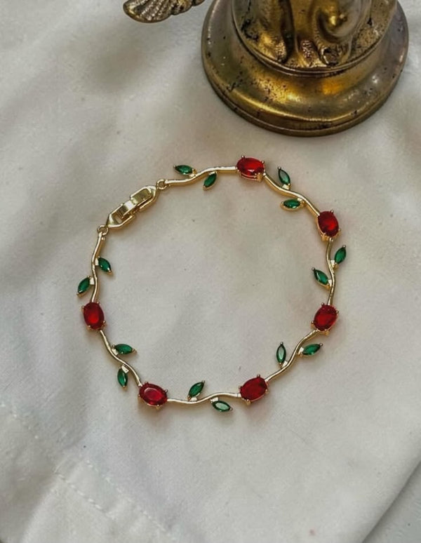 Royal Ruby Vine Bracelet – Elegant Red & Green Floral Bracelet